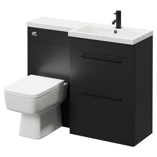 Napoli 390 Combination Nero Oak 1100mm Vanity Unit Toilet Suite with Right Hand L Shaped 1 Tap Hole Basin and 2 Drawers with Matt Black Handles Right Hand View