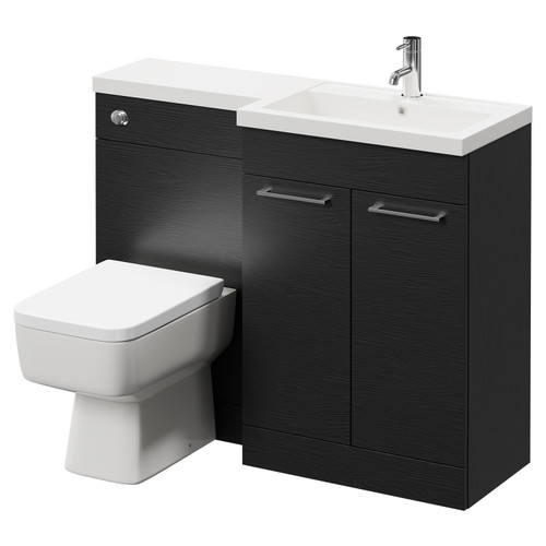 Napoli 390 Combination Nero Oak 1100mm Vanity Unit Toilet Suite with Right Hand L Shaped 1 Tap Hole Basin and 2 Doors with Polished Chrome Handles Right Hand View