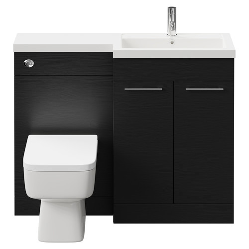 Napoli 390 Combination Nero Oak 1100mm Vanity Unit Toilet Suite with Right Hand L Shaped 1 Tap Hole Basin and 2 Doors with Polished Chrome Handles Front View