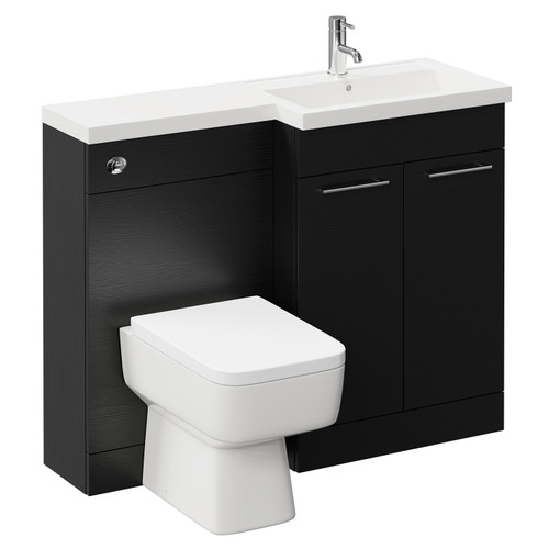 Napoli 390 Combination Nero Oak 1100mm Vanity Unit Toilet Suite with Right Hand L Shaped 1 Tap Hole Basin and 2 Doors with Polished Chrome Handles Left Hand View