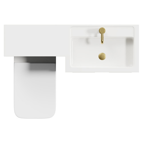 Napoli 390 Combination Nero Oak 1100mm Vanity Unit Toilet Suite with Right Hand L Shaped 1 Tap Hole Basin and 2 Doors with Brushed Brass Handles Top View