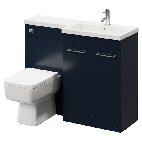 Napoli 390 Combination Deep Blue 1100mm Vanity Unit Toilet Suite with Right Hand L Shaped 1 Tap Hole Basin and 2 Doors with Polished Chrome Handles Right Hand View