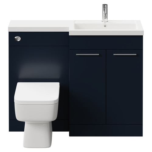 Napoli 390 Combination Deep Blue 1100mm Vanity Unit Toilet Suite with Right Hand L Shaped 1 Tap Hole Basin and 2 Doors with Polished Chrome Handles Front View