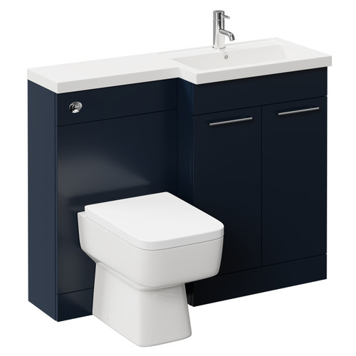 Napoli 390 Combination Deep Blue 1100mm Vanity Unit Toilet Suite with Right Hand L Shaped 1 Tap Hole Basin and 2 Doors with Polished Chrome Handles Left Hand View