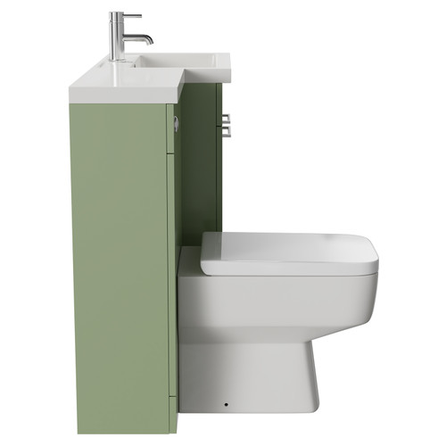 Napoli 390 Combination Olive Green 1100mm Vanity Unit Toilet Suite with Right Hand L Shaped 1 Tap Hole Basin and 2 Doors with Polished Chrome Handles Side View