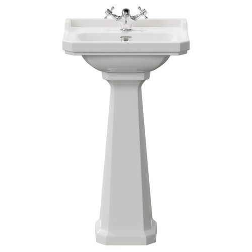 Danbury Traditional 500mm Basin with 1 Tap Hole and Full Pedestal Front View