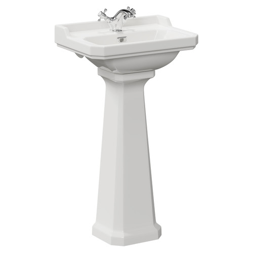 Danbury Traditional 500mm Basin with 1 Tap Hole and Full Pedestal Left Hand View