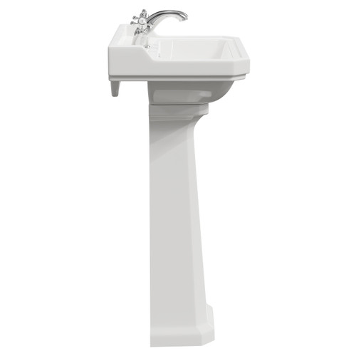 Danbury Traditional 500mm Basin with 1 Tap Hole and Full Pedestal Side View