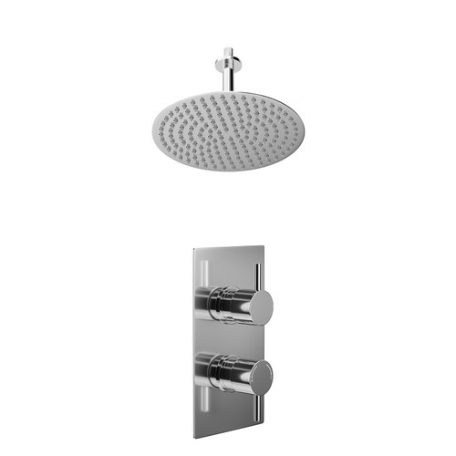 Circo Polished Chrome Concealed Twin Thermostatic Shower Valve and 300mm Thin Round Fixed Head with 150mm Ceiling Arm - 1 Outlet Left Hand View