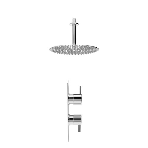 Circo Polished Chrome Concealed Twin Thermostatic Shower Valve and 300mm Thin Round Fixed Head with 150mm Ceiling Arm - 1 Outlet Side View