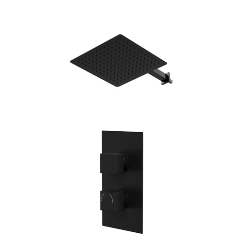 Colore Square Matt Black Concealed Twin Thermostatic Shower Valve and 300mm Thin Square Fixed Head with Wall Arm - 1 Outlet Right Hand View