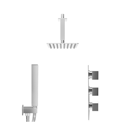 Cubix Polished Chrome Concealed Triple Thermostatic Shower Valve and 200mm Square Head with 150mm Ceiling Arm and Outlet Holder with Kit - 2 Outlet Side View Cubix Polished Chrome Concealed Triple Thermostatic Shower Valve and 200mm Square Head with 150mm Ceiling Arm and Outlet Holder with Kit - 2 Outlet Side View