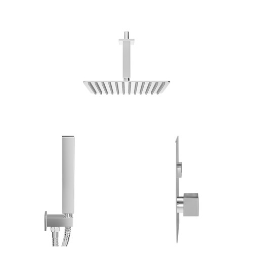 Cubix Polished Chrome Push Button Diverter Concealed Thermostatic Shower Valve and 300mm Square Head with 150mm Ceiling Arm and Outlet Holder with Kit - 2 Outlet Side View