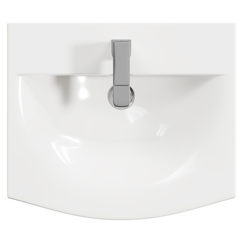 Danbury Satin Grey 500mm Wall Mounted Vanity Unit with 1 Tap Hole Curved Basin and Single Drawer with Polished Chrome Handle Top View