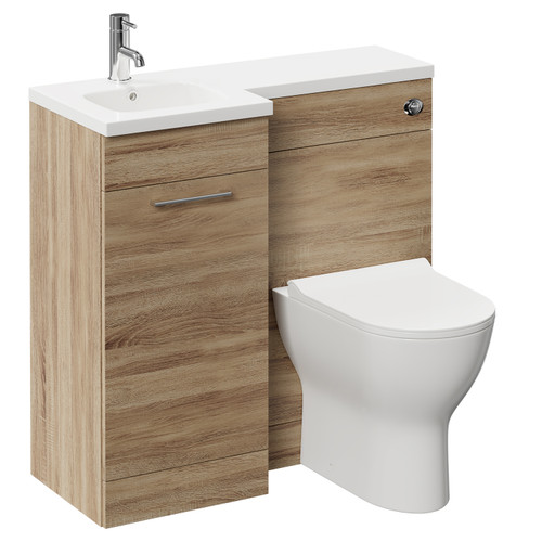 Napoli Combination Bordalino Oak 900mm Vanity Unit Toilet Suite with Left Hand L Shaped 1 Tap Hole Round Basin and Single Door with Polished Chrome Handle Left Hand View
