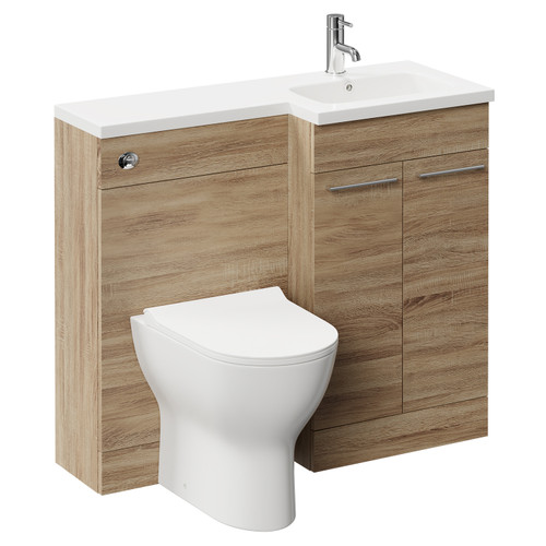 Napoli Combination Bordalino Oak 1000mm Vanity Unit Toilet Suite with Right Hand L Shaped 1 Tap Hole Round Basin and 2 Doors with Polished Chrome Handles Left Hand View