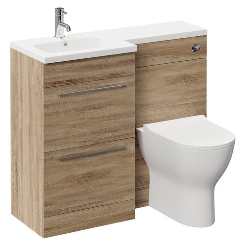 Napoli Combination Bordalino Oak 1000mm Vanity Unit Toilet Suite with Left Hand L Shaped 1 Tap Hole Round Basin and 2 Drawers with Polished Chrome Handles Left Hand View