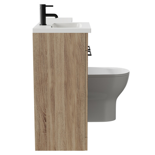 Napoli Combination Bordalino Oak 1000mm Vanity Unit Toilet Suite with Left Hand L Shaped 1 Tap Hole Round Basin and 2 Doors with Matt Black Handles Side View