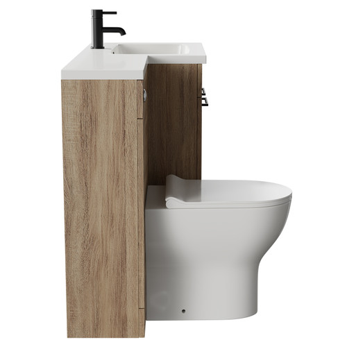 Napoli Combination Bordalino Oak 1100mm Vanity Unit Toilet Suite with Right Hand L Shaped 1 Tap Hole Round Basin and 2 Doors with Matt Black Handles Side View