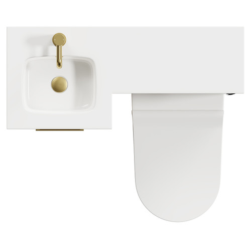 Napoli Combination Bordalino Oak 900mm Vanity Unit Toilet Suite with Left Hand L Shaped 1 Tap Hole Round Basin and Single Door with Brushed Brass Handle Top View