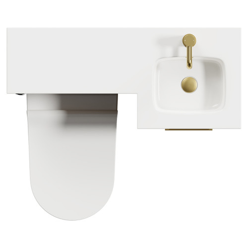 Napoli Combination Bordalino Oak 900mm Vanity Unit Toilet Suite with Right Hand L Shaped 1 Tap Hole Round Basin and Single Door with Brushed Brass Handle Top View