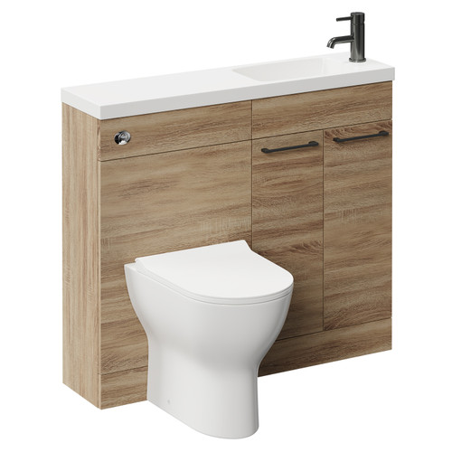 Napoli Combination Bordalino Oak 1000mm Vanity Unit Toilet Suite with Slimline 1 Tap Hole Round Basin and 2 Doors with Gunmetal Grey Handles Left Hand View