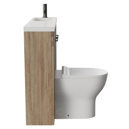 Napoli Combination Bordalino Oak 1000mm Vanity Unit Toilet Suite with Slimline 1 Tap Hole Round Basin and 2 Doors with Gunmetal Grey Handles Side View