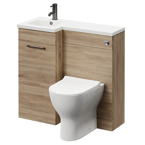 Napoli Combination Bordalino Oak 900mm Vanity Unit Toilet Suite with Left Hand L Shaped 1 Tap Hole Round Basin and Single Door with Gunmetal Grey Handle Right Hand View