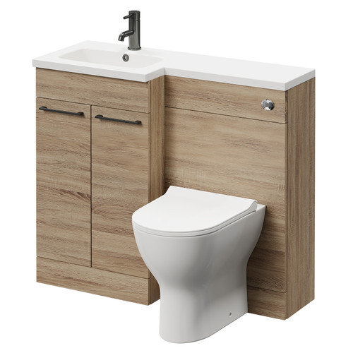 Napoli Combination Bordalino Oak 1000mm Vanity Unit Toilet Suite with Left Hand L Shaped 1 Tap Hole Round Basin and 2 Doors with Gunmetal Grey Handles Right Hand View