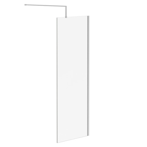 Pacco 8mm Clear Glass Polished Chrome 1850mm x 700mm Walk In Shower Screen including Wall Channel and Support Bar Left Hand Side View