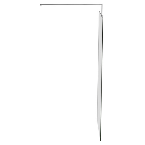 Pacco 8mm Clear Glass Polished Chrome 1850mm x 800mm Walk Shower Screen including Wall Channel and Support Bar Side on View