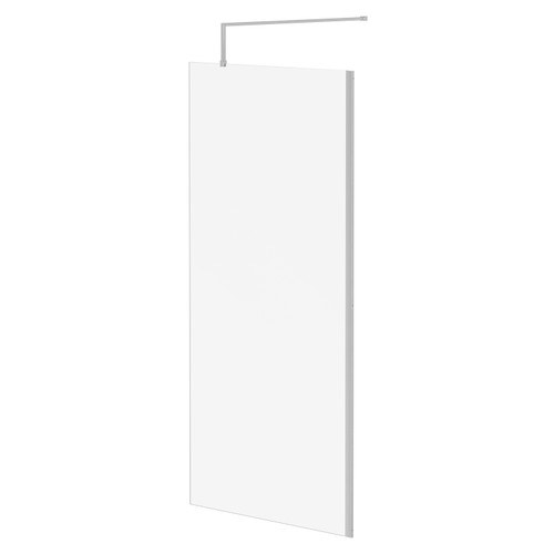 Pacco 8mm Clear Glass Polished Chrome 1850mm x 900mm Walk In Shower Screen including Wall Channel and Support Bar Right Hand Side View