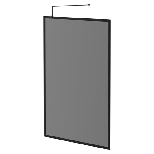 Colore 8mm Smoked Glass Matt Black 1950mm x 1400mm Fully Framed Walk In Shower Screen including Wall Channel and Support Bar Right Hand Side View