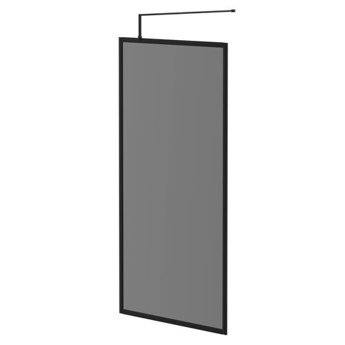 Colore 8mm Smoked Glass Matt Black 1950mm x 1000mm Fully Framed Walk In Shower Screen including Wall Channel and Support Bar Right Hand Side View