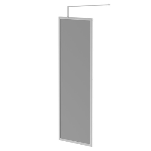 Pacco 8mm Smoked Glass Polished Chrome 1950mm x 700mm Fully Framed Walk In Shower Screen including Wall Channel and Support Bar Right Hand Side View