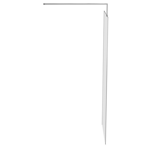 Pacco 8mm Fluted Glass Polished Chrome 1850mm x 800mm Walk In Shower Screen including Wall Channel and Support Bar Side on View
