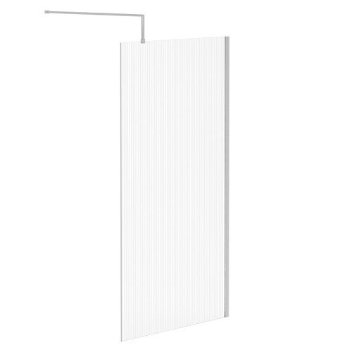 Pacco 8mm Fluted Glass Polished Chrome 1850mm x 1000mm Walk In Shower Screen including Wall Channel and Support Bar Left Hand Side View