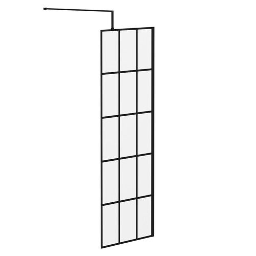 Colore 8mm Clear Glass Matt Black Crittall Frame 1950mm x 700mm Walk In Shower Screen including Wall Channel and Support Bar Left Hand Side View