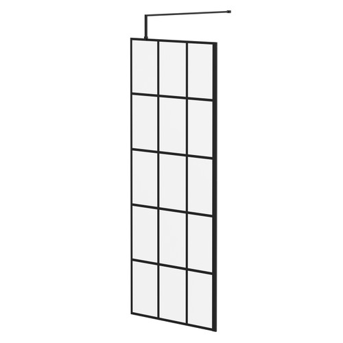 Colore 8mm Clear Glass Matt Black Crittall Frame 1950mm x 800mm Walk In Shower Screen including Wall Channel and Support Bar Right Hand Side View
