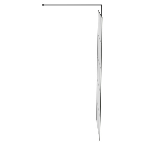 Colore 8mm Clear Glass Matt Black Crittall Frame 1950mm x 900mm Walk In Shower Screen including Wall Channel and Support Bar Side on View