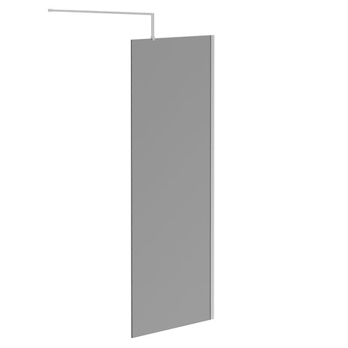 Pacco 8mm Smoked Glass Polished Chrome 1950mm x 800mm Walk In Shower Screen including Wall Channel and Support Bar Left Hand Side View