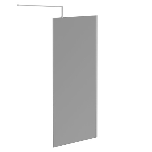 Pacco 8mm Smoked Glass Polished Chrome 1950mm x 1000mm Walk In Shower Screen including Wall Channel and Support Bar Left Hand Side View