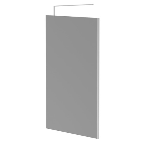 Pacco 8mm Smoked Glass Polished Chrome 1950mm x 1200mm Walk In Shower Screen including Wall Channel and Support Bar Right Hand Side View