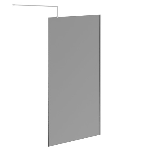 Pacco 8mm Smoked Glass Polished Chrome 1950mm x 1200mm Walk In Shower Screen including Wall Channel and Support Bar Left Hand Side View