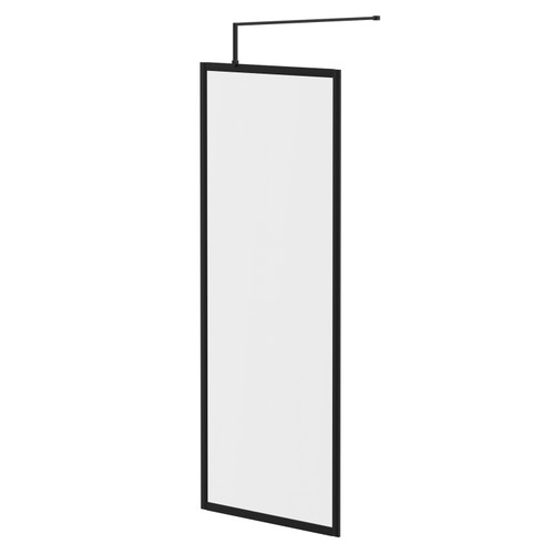 Colore 8mm Clear Glass Matt Black 1850mm x 760mm Fully Framed Walk In Shower Screen including Wall Channel and Support Bar Right Hand Side View