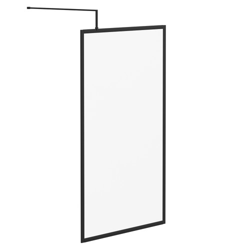 Colore 8mm Clear Glass Matt Black 1850mm x 1100mm Fully Framed Walk In Shower Screen including Wall Channel and Support Bar Left Hand Side View