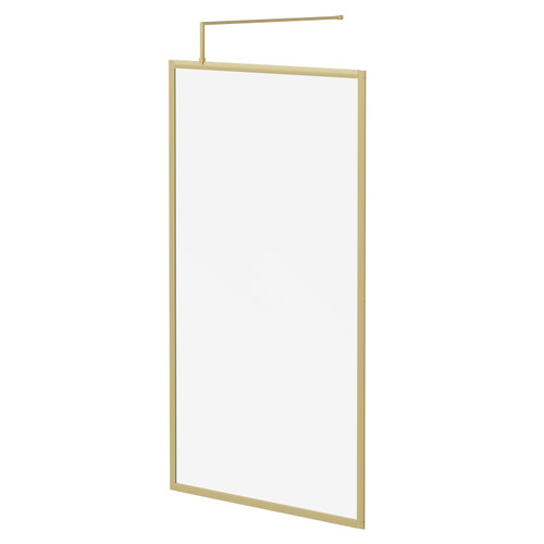 Colore 8mm Clear Glass Brushed Brass 1850mm x 1100mm Fully Framed Walk In Shower Screen including Wall Channel and Support Bar Right Hand Side View
