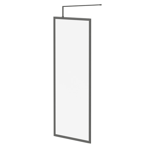 Colore 8mm Clear Glass Gunmetal Grey 1850mm x 760mm Fully Framed Walk In Shower Screen including Wall Channel and Support Bar Right Hand Side View