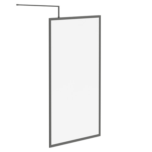 Colore 8mm Clear Glass Gunmetal Grey 1850mm x 1100mm Fully Framed Walk In Shower Screen including Wall Channel and Support Bar Left Hand Side View