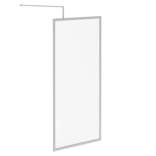 Pacco 8mm Fluted Glass Polished Chrome 1850mm x 1000mm Fully Framed Walk In Shower Screen including Wall Channel and Support Bar Left Hand Side View